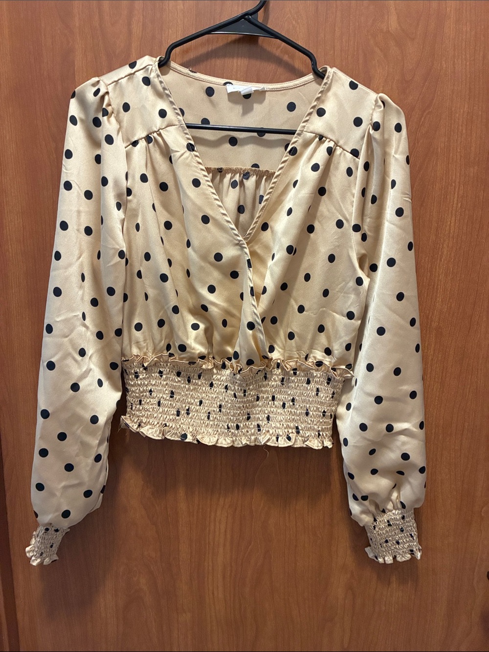 Blu Pepper Cream and Black Polka Dot Smocked Crop Top